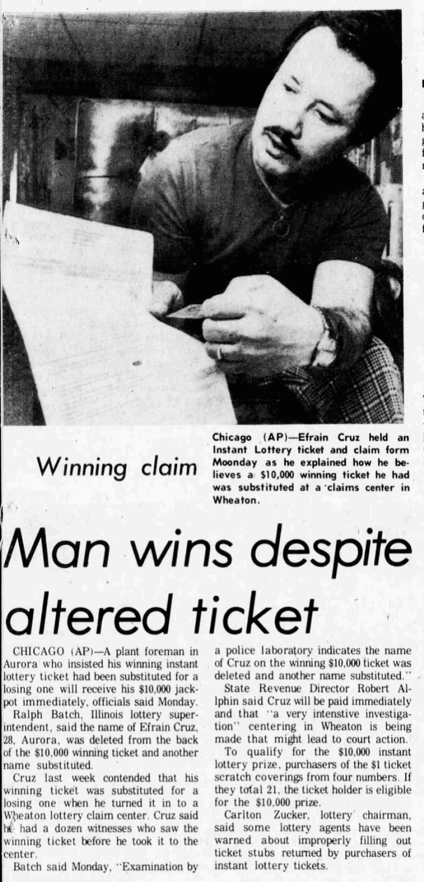 Man wins despite altered ticket